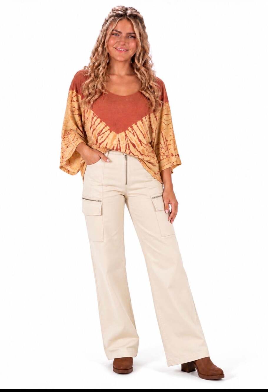 Like an Angel Beige Cargo Pants with Front Zipper and Zippered Pockets